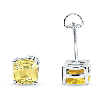 Cushion Stud Earring Solitaire Yellow CZ 925 Sterling Silver Wholesale